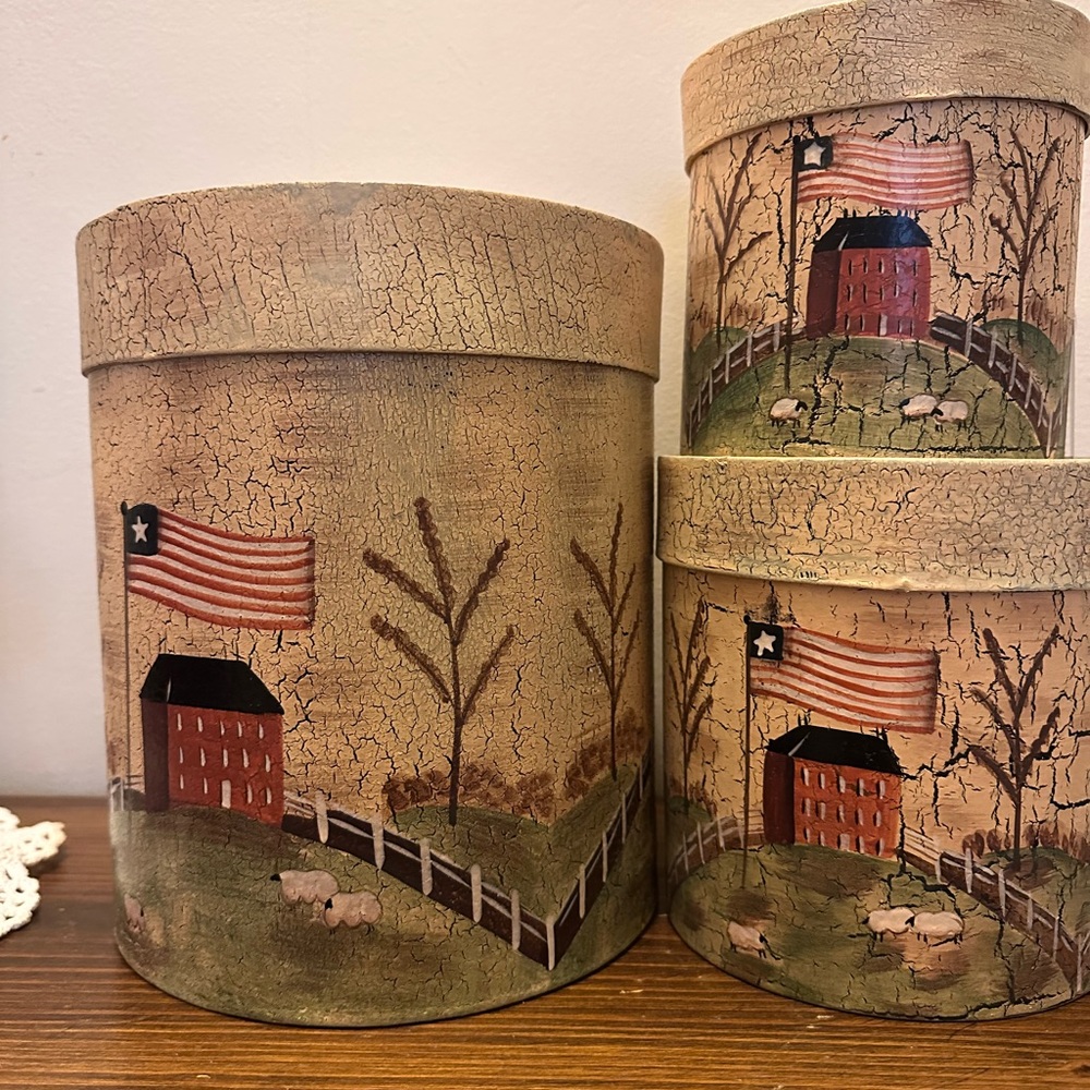 Rustic American Flag Storage Boxes